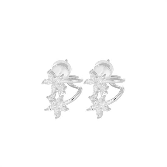 ORECCHINO DUE FIORI ZIRCONATI CON GANCIO IN ARGENTO 925°/°°