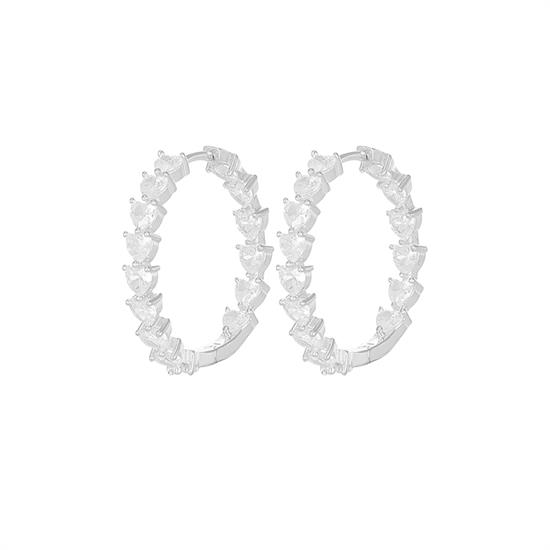 ORECCHINO CERCHIO 18MM CUORI ZIRCONATI IN ARGENTO 925°/°°