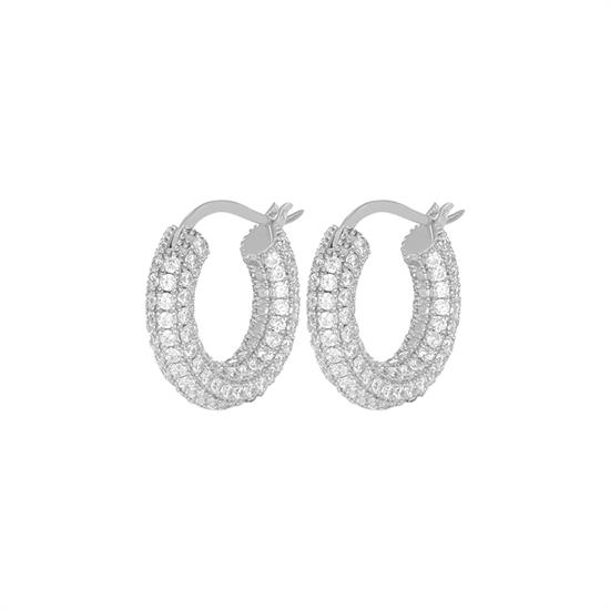 ORECCHINO CERCHIO DIAMERO 12MM BOMBATO ZIRCONATO IN ARGENTO 925°/°°