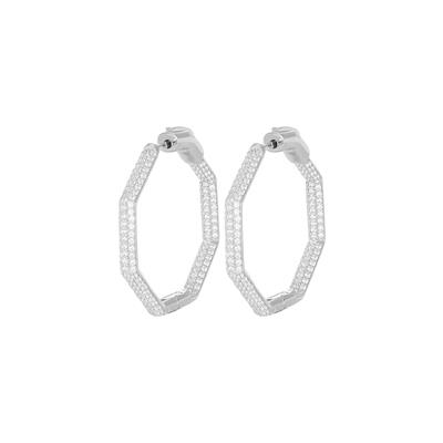 ORECCHINO CERCHIO 8 LATI ZIRCONATI CHIUSURA SCATTO ARGENTO 925°/°°