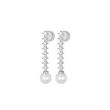 ORECCHINO TENNIS 8 ZIRCONI E PERLA DI FIUME IN ARGENTO 925°/°°