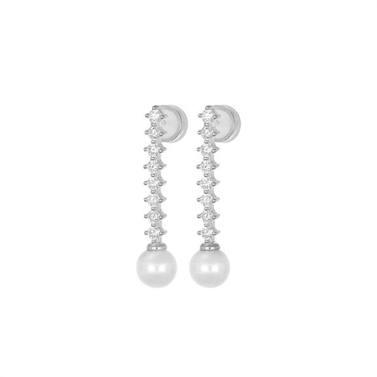 ORECCHINO TENNIS 8 ZIRCONI E PERLA DI FIUME IN ARGENTO 925°/°°