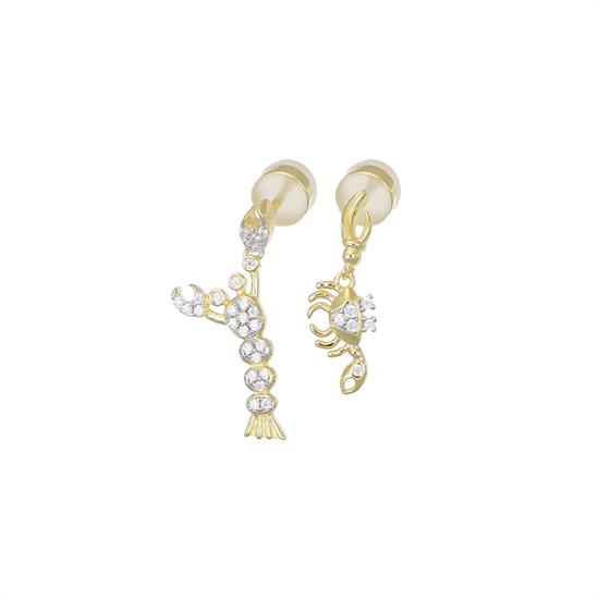 ORECCHINO PENDENTE ARAGOSTA E GRANCHIO ZIRCONATI IN ARGENTO 925°/°°