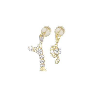 ORECCHINO PENDENTE ARAGOSTA E GRANCHIO ZIRCONATI IN ARGENTO 925°/°°