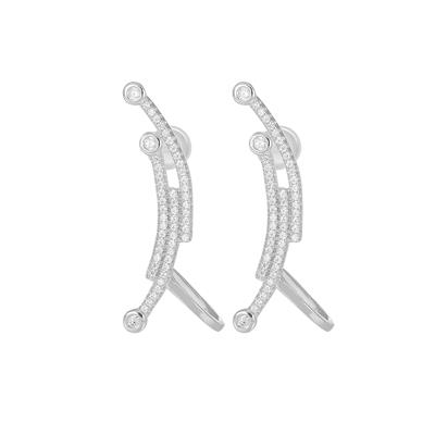 ORECCHINO EARCUFF DOPPIO FILO LUNGO ZIRCONATO GANCIO ARGENTO 925°/°°