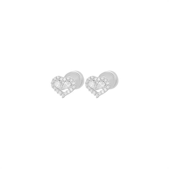 ORECCHINO CUORE MINI BORDO ZIRCONATO E 2 GOCCE IN ARGENTO 925°/°°