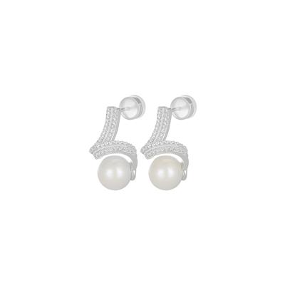 ORECCHINO PENDENTE ZIRCONATO E SMALTO PERLE DI FIUME ARGENTO 925°/°°