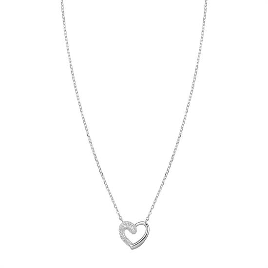 COLLANA PENDENTE CUORE META'LISCIO META'ZIRCONATO IN ARGENTO 925°/°°