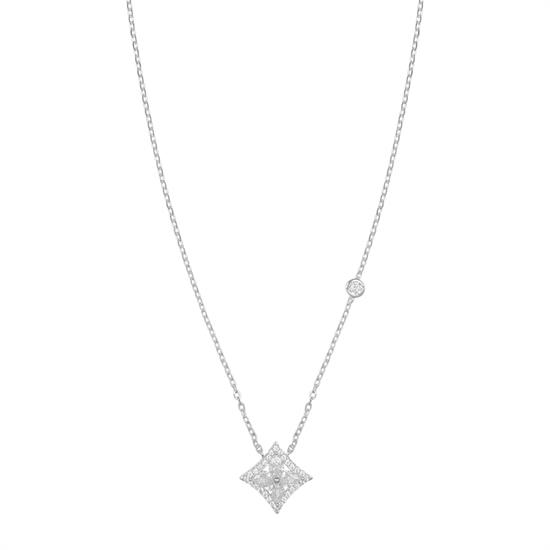 COLLANA PENDENTE ROMBO GOCCE QUADRIFOGLI ZIRCONI IN ARGENTO 925°/°°