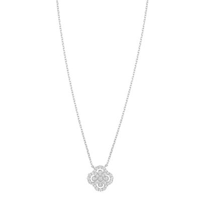 COLLANA PENDENTE QUADRIFOGLIO ZIRCONI INTERNE GOCCE ARGENTO 925°/°°