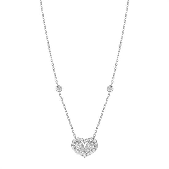 COLLANA CUORE BORDO ZIRCONATO E CENTRALE UNICO CZ IN ARGENTO 925°/°°