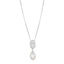 COLLANA OVALE ZIRCONATO CON PERLA DI FIUME IN ARGENTO 925°/°°