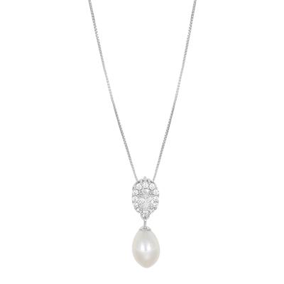 COLLANA OVALE ZIRCONATO CON PERLA DI FIUME IN ARGENTO 925°/°°