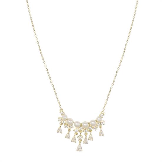 COLLANA BARRETTA PERLE DI FIUME ZIRCONI PENDENTI IN ARGENTO 925°/°°