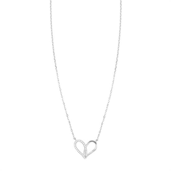 COLLANA PENDENTE CUORE FILO META' ZIRCONATO IN ARGENTO 925°/°°