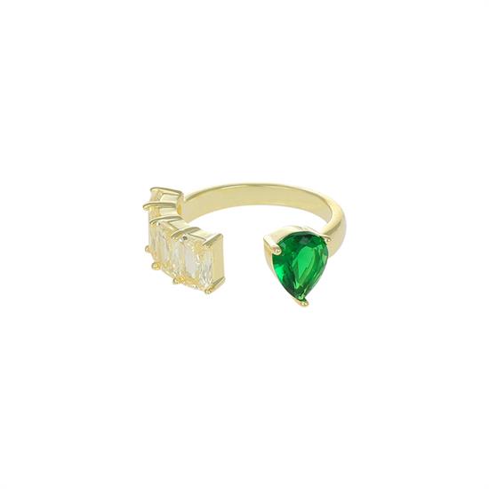 ANELLO DORATO CZ VERDE CONTRARIE 3BAGUETTE GOCCIA CZ ARGENTO 925°/°°