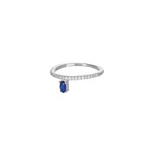 ANELLO RODIO VERETTA ZIRCONATA CON OVALE BLU IN ARGENTO 925°/°°