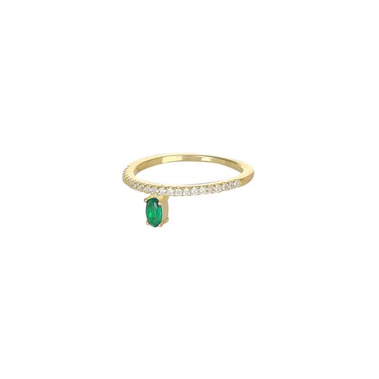 ANELLO DORATO VERETTA ZIRCONATA CON OVALE VERDE IN ARGENTO 925°/°°