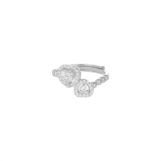 ANELLO DOPPIO CUORE ZIRCONATI BASE PALLINO IN ARGENTO 925°/°°