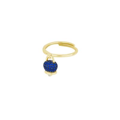 ANELLO CAMPANELLA MINI DORATO ZIRCONI DARK BLUE IN ARGENTO 925°/°°