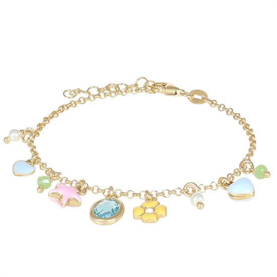 BRACCIALE PENDENTI SMALTO STELLA CUORE FIORE OVALE CZ ARGENTO925°/°°