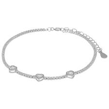 BRACCIALE TENNIS MORBIDO TRE CUORI COLOR ZIRCONATI ARGENTO 925°/°°