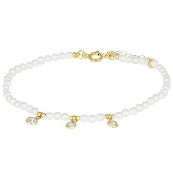 BRACCIALE PALLINI P.TURCHESE 3MM E ZIRCONI PENDENTI ARGENTO 925°/°°