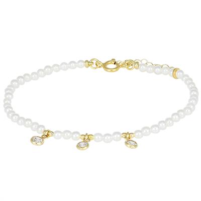 BRACCIALE PALLINI P.TURCHESE 3MM E ZIRCONI PENDENTI ARGENTO 925°/°°