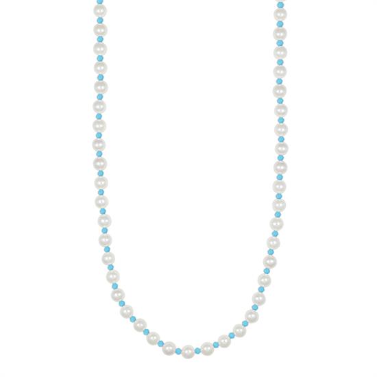 COLLANA MADREPERLA 6MM ALTERNATA ZIRCONI IN ARGENTO 925°/°°