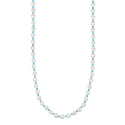 COLLANA MADREPERLA 6MM ALTERNATA ZIRCONI IN ARGENTO 925°/°°