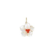 PENDENTE CON FIORE MADREPERLA CON CORALLO ARGENTO 925°/°°