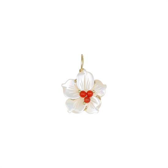 PENDENTE CON FIORE MADREPERLA CON CORALLO ARGENTO 925°/°°