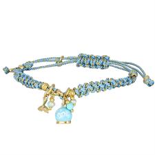 BRACCIALE CORDINO PIETRE DURE E CAMPANELLA DIPINTA ARGENTO 925°/°°
