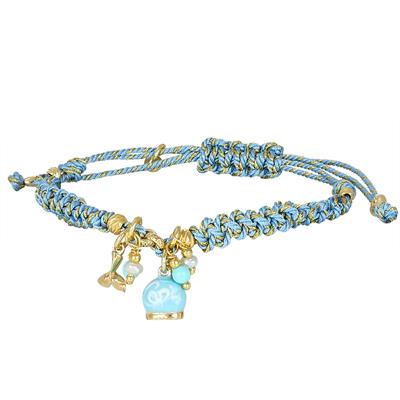 BRACCIALE CORDINO PIETRE DURE E CAMPANELLA DIPINTA ARGENTO 925°/°°