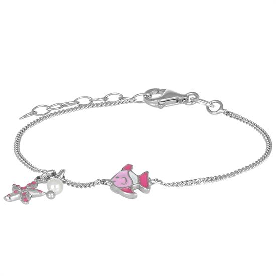 BRACCIALE BIMBO PESCIOLINO,PERLINA E STELLA SMALTO ARGENTO 925°/°°