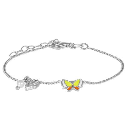 BRACCIALE BIMBO FARFALLA,PERLINA E FARFALLINA SMALTO ARGENTO 925°/°°