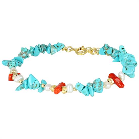 BRACCIALE SCAGLIE DI AULITE E CORALLO PERLE IN ARGENTO 925°/°°