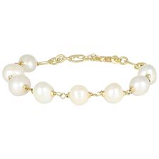 BRACCIALE PERLE DI FIUME 8MM CON CATENA LAVORATA ARGENTO 925°/°°
