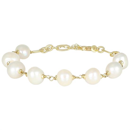 BRACCIALE PERLE DI FIUME 8MM CON CATENA LAVORATA ARGENTO 925°/°°