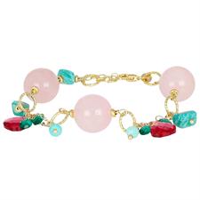 BRACCIALE QUARZO ROSA AMAZZONITE E SASSI IN ARGENTO 925°/°°
