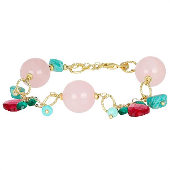 BRACCIALE QUARZO ROSA AMAZZONITE E SASSI IN ARGENTO 925°/°°