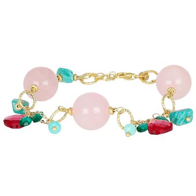 BRACCIALE QUARZO ROSA AMAZZONITE E SASSI IN ARGENTO 925°/°°