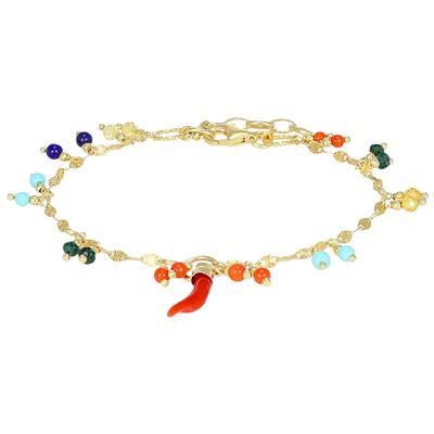 BRACCIALE CORNO CORALLO,MALACHITE,LAPIS,,P.TURCHESE ARGENTO 925°/°°