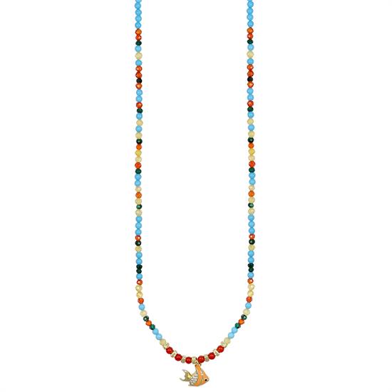 COLLANA P.TURCHESE CORALLO CON PESCE SMALTO ZIRCONI ARGENTO 925°/°°