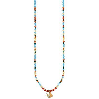 COLLANA P.TURCHESE CORALLO CON PESCE SMALTO ZIRCONI ARGENTO 925°/°°