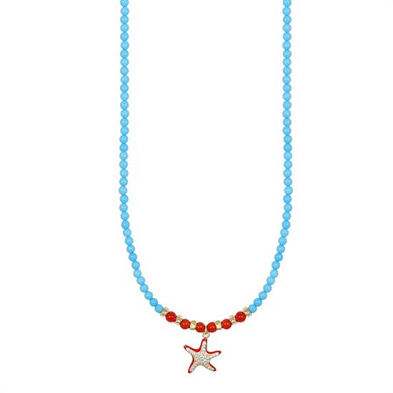 COLLANA P.TURCHESE CORALLO CON STELLA SMALTO ZIRCONI ARGENTO 925°/°°