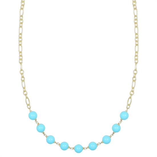 COLLANA PASTA DI TURCHESE 8MM CON CATENA LAVORATA ARGENTO 925°/°°