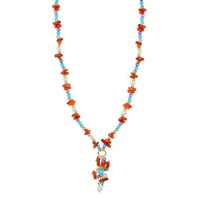 COLLANA CORALLO P.TURCHESE ZIRCONI CON CIUFFETTO IN ARGENTO 925°/°°