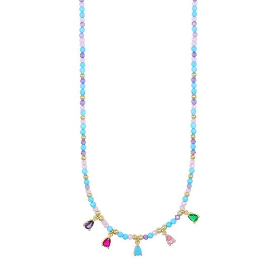 COLLANA AULITE ZIRCONI E GOCCE E PALLINI METALLO E ARGENTO 925°/°°