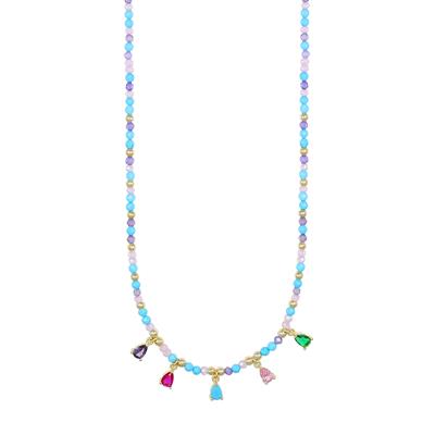 COLLANA AULITE ZIRCONI E GOCCE E PALLINI METALLO E ARGENTO 925°/°°